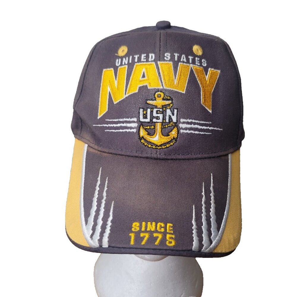 US Navy Brown Yellow  Adjustable Ball Cap Trucker Hat Cotton Distressed